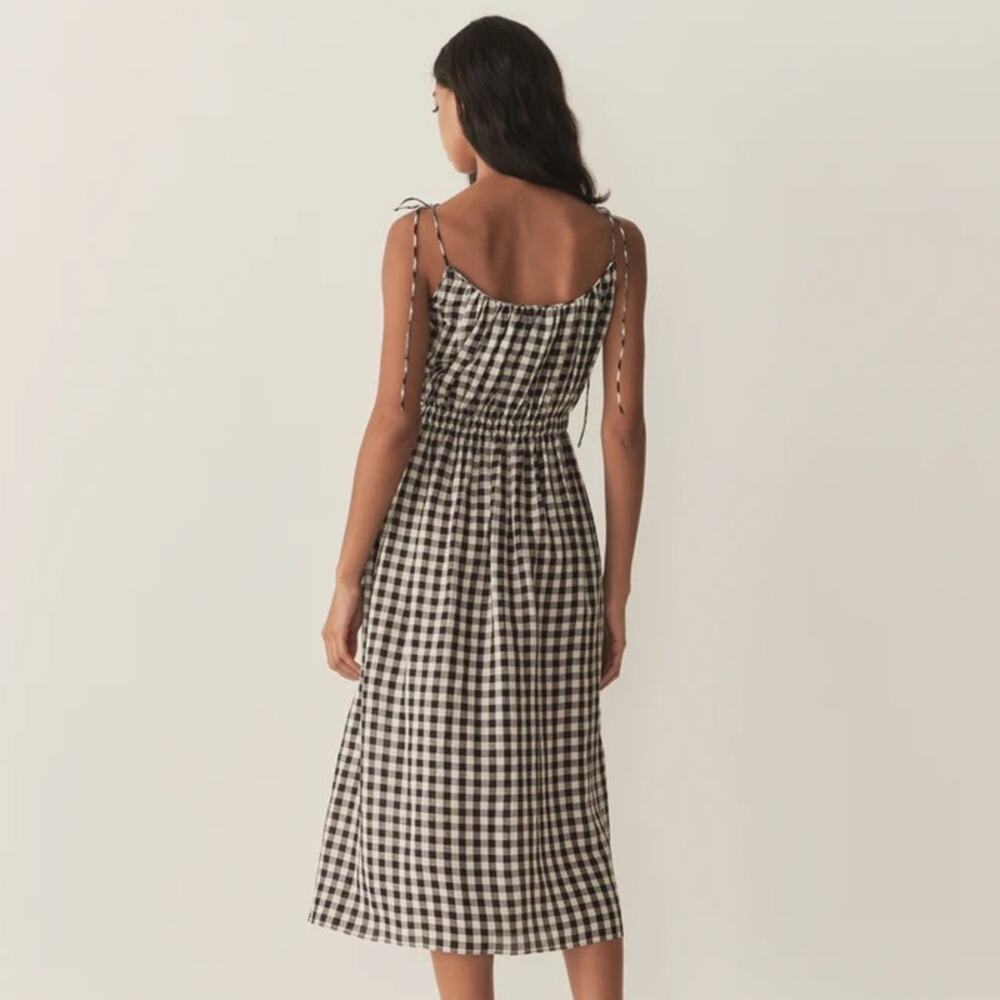 NWT Doen Leslie Linen Tie Strap A Line Midi Dress Marilyn Gingham Black White - Picture 4 of 15